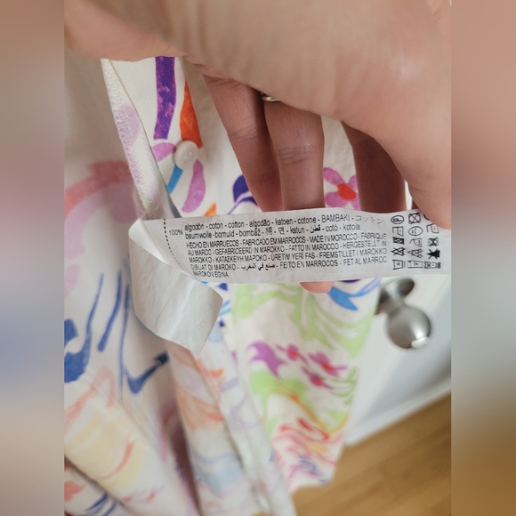 Zara 100% Cotton Multicolored White Pink Floral Maxi Dress With Belt SIZE XS - Picture 8 of 10